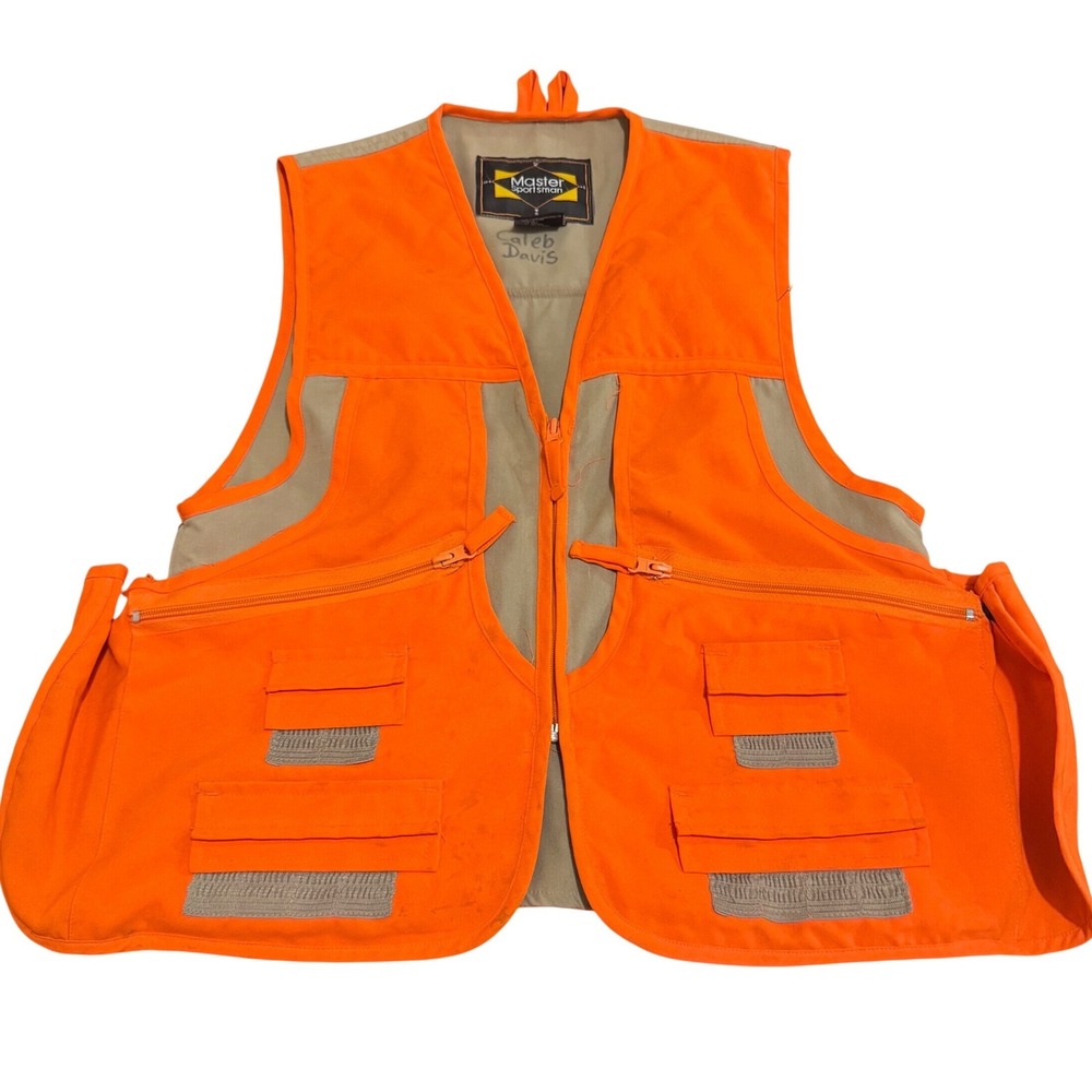 Master Sportsman Mens‎ Blaze Orange Hunting Vest Gorpcore Utility Size Large